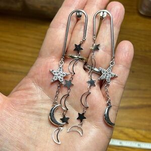 3/$25 Silver Star and Moon Dangle Earrings